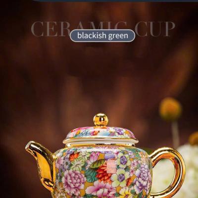 BỘ ẤM CHÉN BÁCH HOA VIỀN VÀNG CAO CẤP